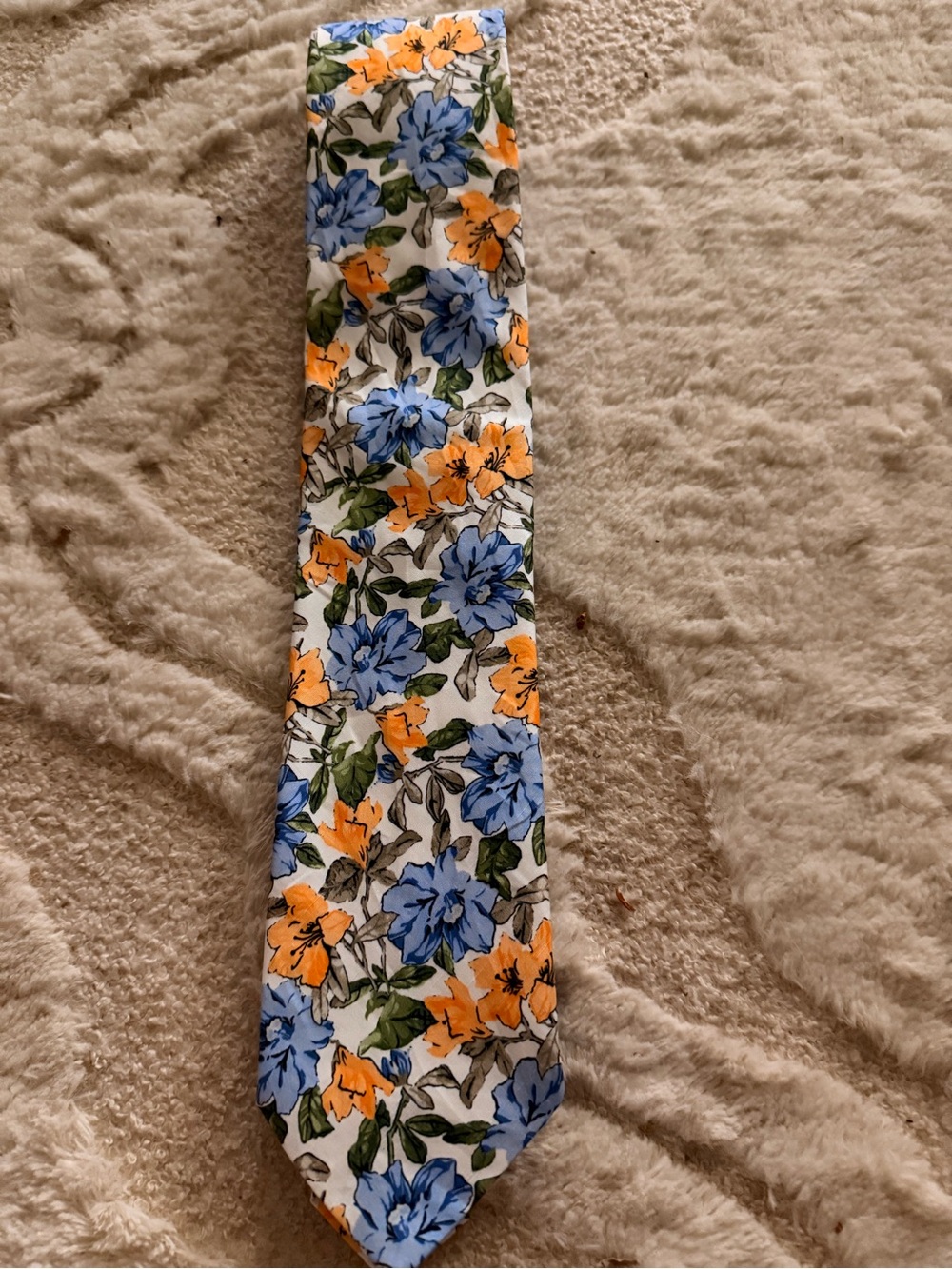 Paul Fredrick Floral Tie in Blue, Orange, Green on White